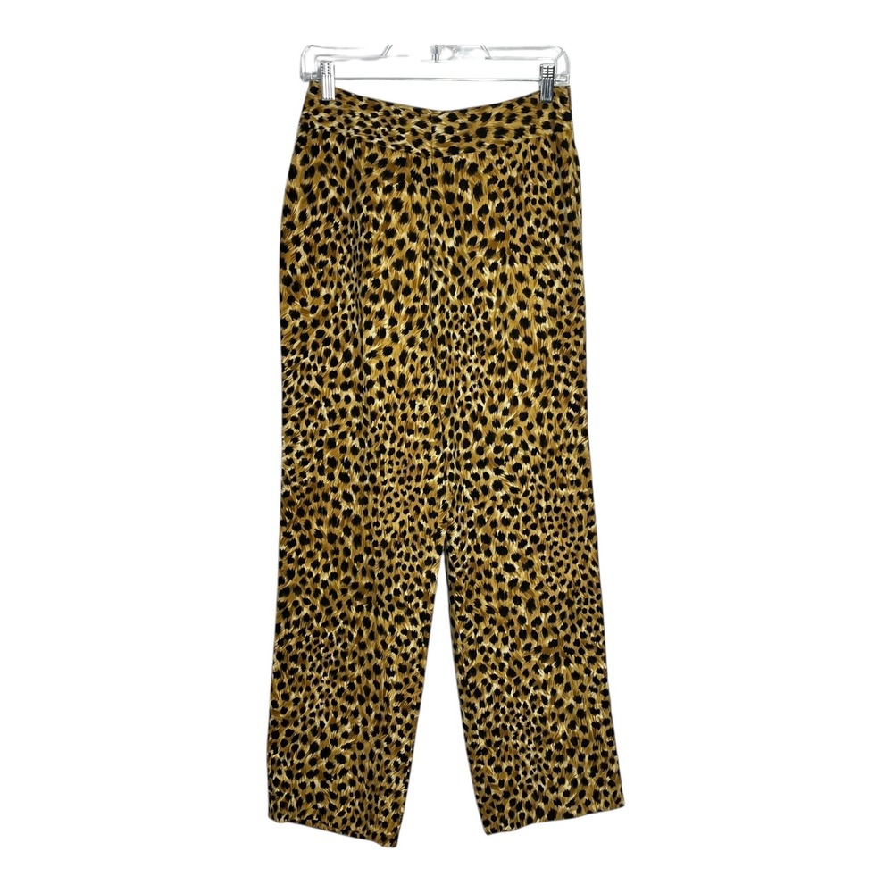 Judith Hart Collection Leopard Print Wide Leg Pants Women Size 8 High Rise Brown